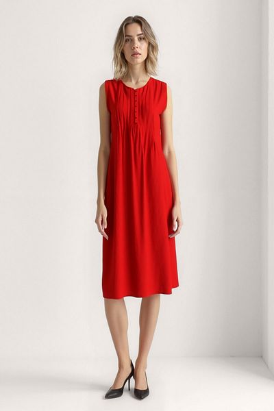 Vitrin Button Front Crinkle Fabric Zero Sleeve Dress