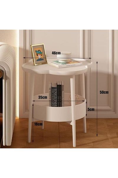 Generic Round Side Table with Storage Shelf for Living Room Bedroom Small Space Coffee End Table Sofa Side S