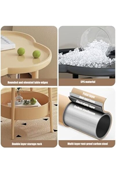 Generic Round Side Table with Storage Shelf for Living Room Bedroom Small Space Coffee End Table Sofa Side S