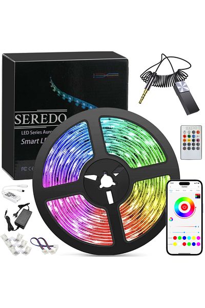 Seredo Seredo™ LED Strip 5m, 60LED/meter, RGB, Water Resistant, WiFi, Remote Control, Connectors, Music Adapter