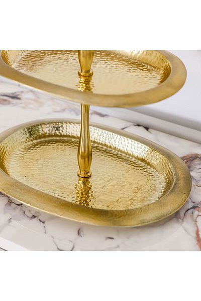 Danube Home Avalon 2-Tier Ractangle Cake Stand 34X26X40 Cm Gold