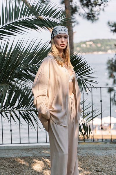 BOHEMAİ Nunzia Back Detailed Beige Oversize Shirt Trousers Set