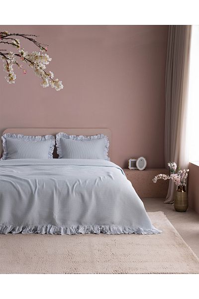 Madame Coco Fidelitas Double 100% Cotton Bedspread - Blue
