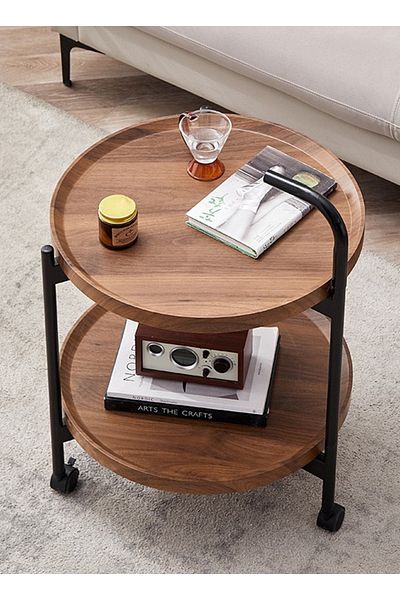 sharpdo Double Layer Sofa Side Table,End Table with Wheels,Living Room Coffee Table