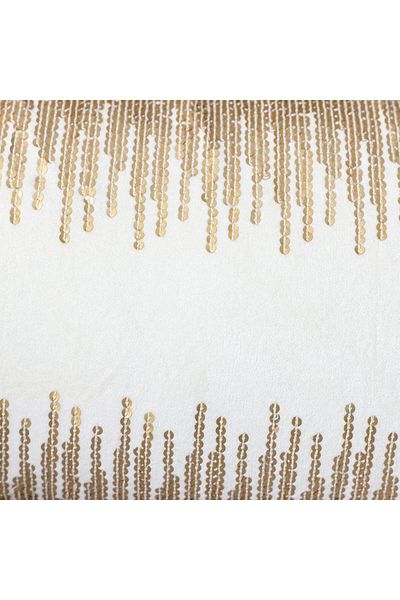 Danube Home Gleam Cotton Velvet Cushion W/ Sequence Work-Off White/Gold-30x50cm|100% Cotton Couch Filled Cushion