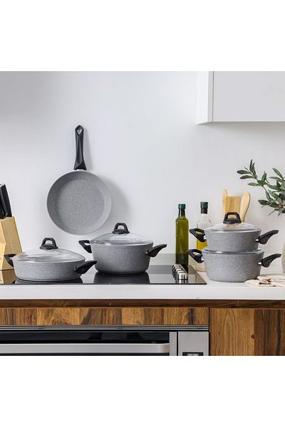 Danube Home Chef's Delight 9-Piece Cookware Set-Granite Series Grey