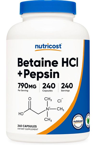 Nutricost Betaine HCl + Pepsin 790mg, 240 Capsules - Gluten Free & Non-GMO