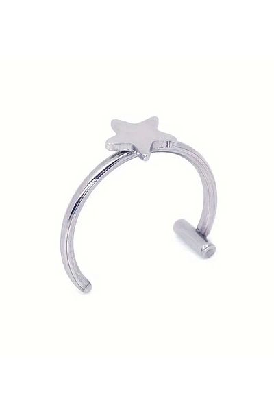 sarıyer silver Star Patterned Holeless Clip-On Stylish Design Steel Lip Compression Ring Piercing