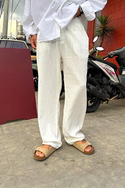 Flaw Wear Comfortable Linen Trousers with Elastic Waist