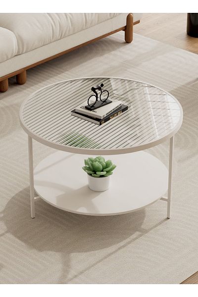 sharpdo Round Tempered Glass Coffee Table 2-Tier Glass Top Coffee Table with Storage