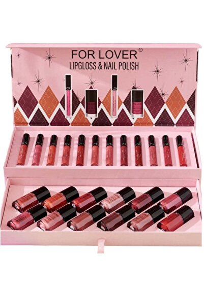 FOR LOVER مجموعة أحمر الشفاه السائل + طلاء الأظافر فور لوفر، 24 قطعة