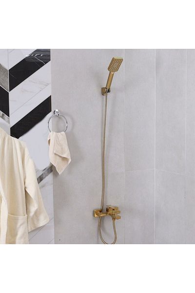 Danube Home Milano Teriz Bath Shower Mixer Tap with Hand Shower|Brass Shower Mixer for Toilet L20xW14xH26cm-Gold