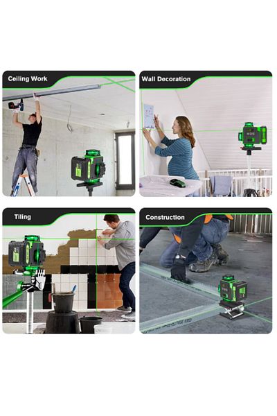 OEM HGLINE 4D laser level with 16 lines, remote control, 2 batteries, green and black, 100cm tripod