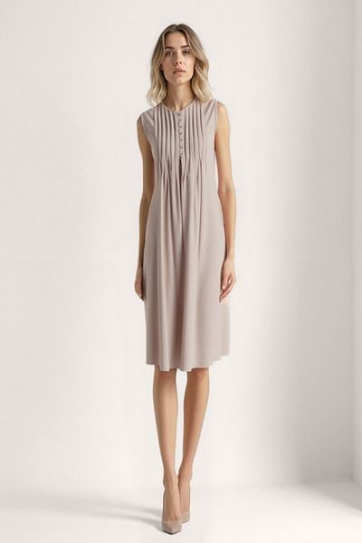 Vitrin Button Front Crinkle Fabric Zero Sleeve Dress