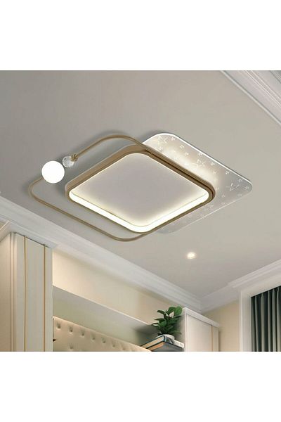 Danube Home Elza Flushmount Metal+Acrylic L50 Xw50 Xh10 Led Gold C2326|Contemporary Pendant Lamps