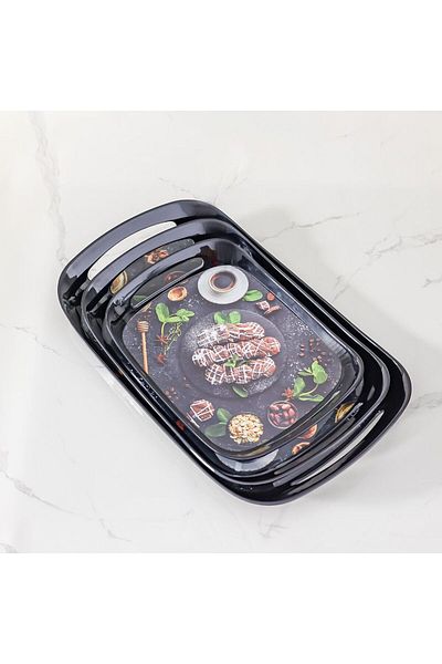 Danube Home Comfort 3-Piece Melamine Tray Set Black S-32X23Cm,M-38X27Cm,L-45X28Cm