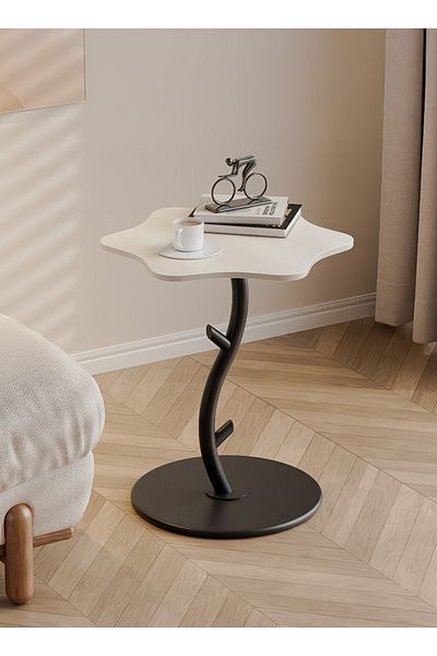 sharpdo Flower Shape Side Table, Carbon Steel Bracket Coffee Table/Tempered Glass Side Table
