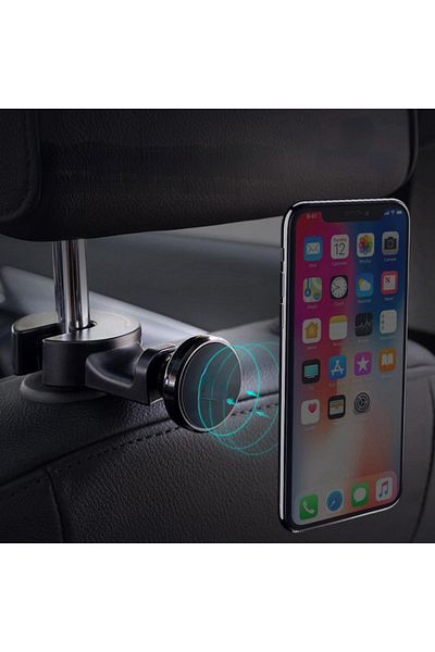 MaffStuff Car phone holder, magnetic, with headrest clip, black