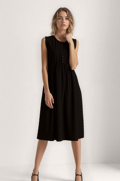 Vitrin Button Front Crinkle Fabric Zero Sleeve Dress