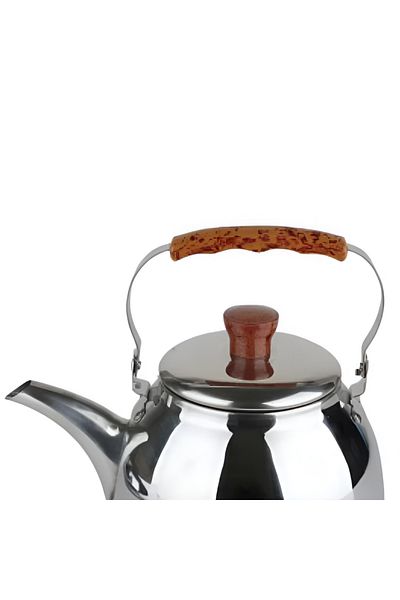 Bister Stainless Steel Leak-Proof Wide Mouth Tea Kettle with Wooden Handle Silver and Brown 1.5 Liter