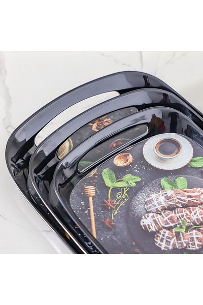 Danube Home Comfort 3-Piece Melamine Tray Set Black S-32X23Cm,M-38X27Cm,L-45X28Cm