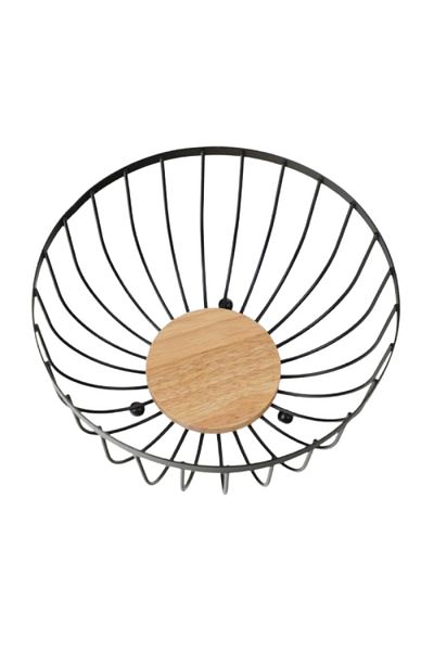 wei inox Fruit bowl, metal/bamboo, black, 25x25x13 cm