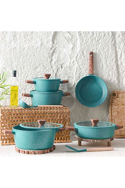 Danube Home Chef's Delight Florin 11-Piece Cookware Set Green-3.3MM Bottom