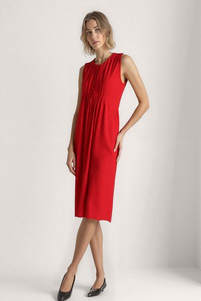 Vitrin Button Front Crinkle Fabric Zero Sleeve Dress