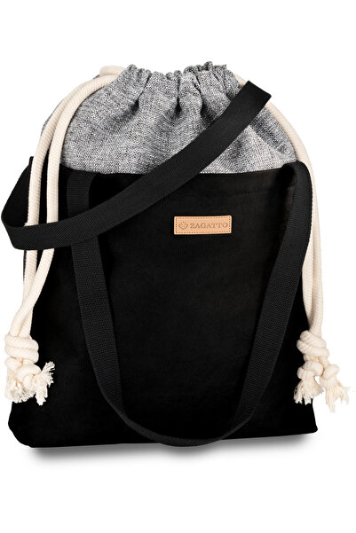 zagatto Geantă de damă din piele ecologică, neagră și gri, model de umăr, 50x...