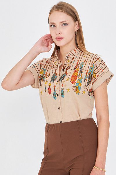 armonika Women's Stone Judge Collar Short Sleeve Shirt Arm-25Y001040