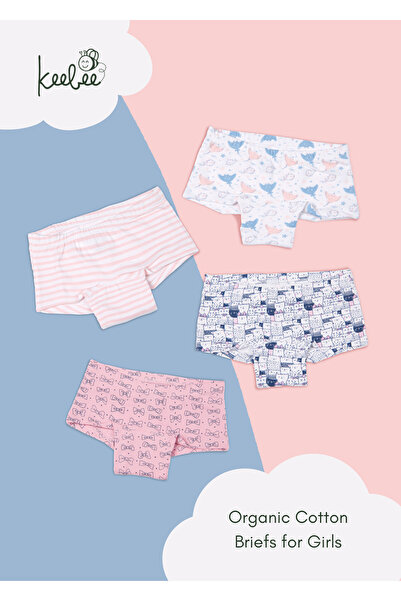 KeeBee 4 Pack Girls Briefs 95% Organic Cotton 5% Elastane, Soft and Comfortab...