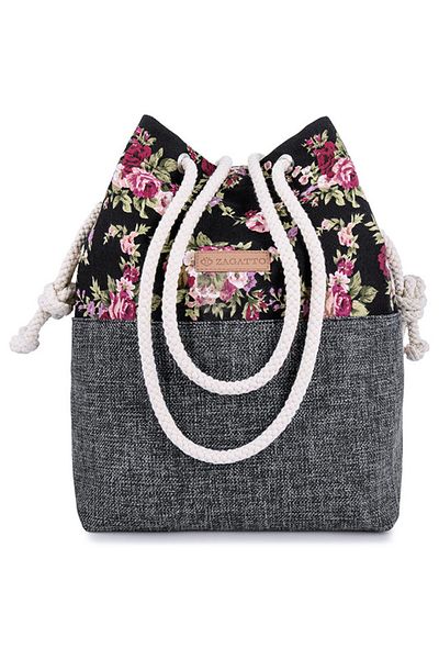 zagatto Geantă de umăr din material textil pentru femei, model floral gri, versatilă și spațioasă, 35x26x14 cm, ZG602