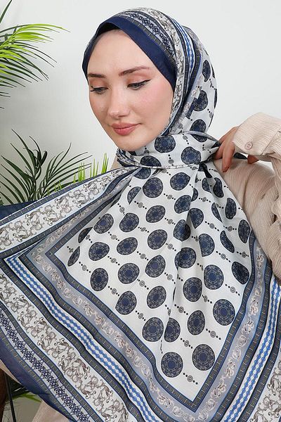 GİYZAMİLA Ethnic Digital Shawl Navy Blue