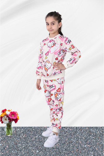 Fox Moda Cute Cat Printed Girls Tracksuit Set Seasonal