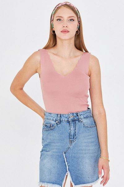 armonika Γυναικεία Dusty Rose Zigzag μπλούζα με λαιμόκοψη V ARM-23Y069004