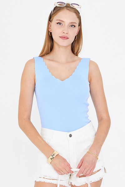 armonika Bluză de damă Baby Blue Zigzag cu decolteu în V ARM-23Y069004