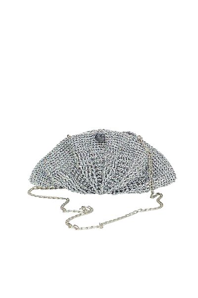 Honorius Women's Handmade Handmade Straw Fan Chain Hand Portfolio Shoulder Bag Silver
