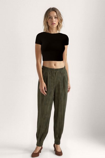 Vitrin Self Patterned Pleated Trousers with Elastic Waist