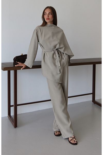 Laluvia Khaki Scarf Detailed Suit - 8630