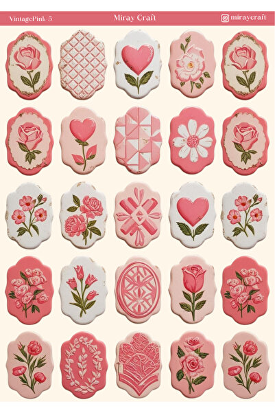 MirayDesign 1 Adet Pembe Vintage Temalı Sticker (12x17 cm) Bullet Journal,Scr...