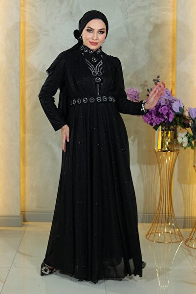 Missvalle Βραδινό φόρεμα με πέτρινη λεπτομέρεια στο στήθος ντραπέ Glitter Μαύρο MSW19188