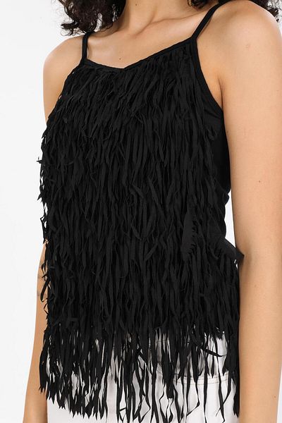 Afri Women's Black Tassel Strap Blouse