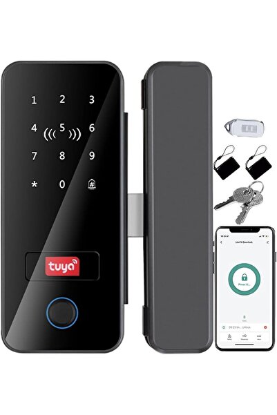 UanTii قفل باب زجاجي ذكي من تويا، يعمل بالبلوتوث، قفل باب إلكتروني ببصمة الإصبع، مناسب لباب المكتب، منزلق