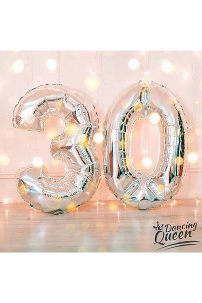 Maxee birthday balloon, number 0, silver, 80 cm