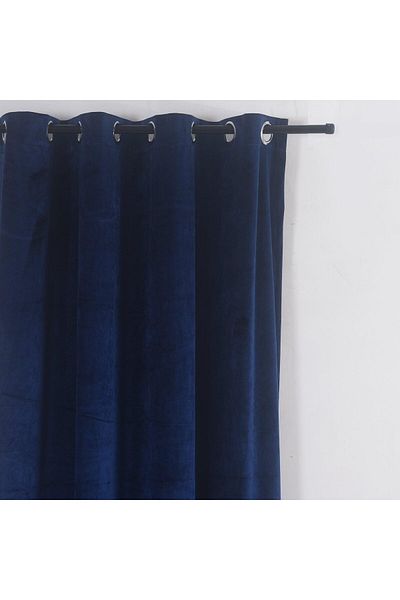 Metropolitan Concept Set Of Two Konan Velvet Curtains, Navy Blue, Worked On Staple Rings, 2x150x240 Cm