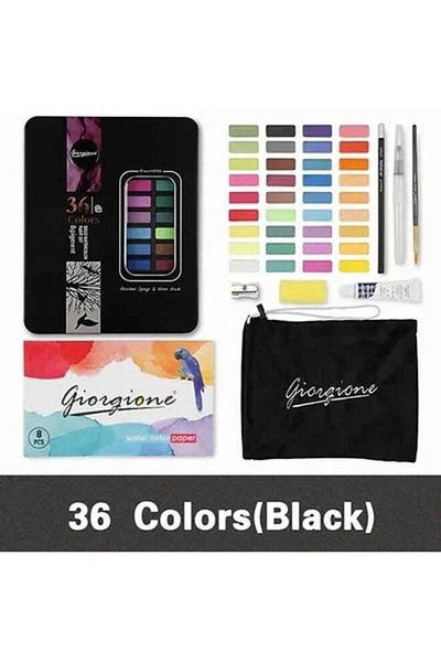COOYA 36 Colors Solid Watercolors Paints Set, Pigment Drawing Painting With Water Brush Paintbrush