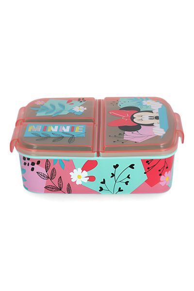 Stor 3-Compartment Minnie Mouse Themed BPA-Free Rectangular Airtight Sandwich Box Multicolor