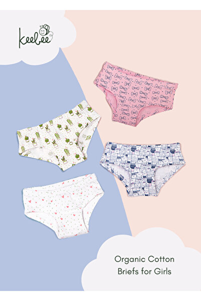 KeeBee 4 Pack Girls Briefs 95% Organic Cotton 5% Elastane, Soft and Comfortab...
