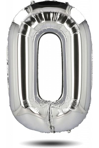 Maxee birthday balloon, number 0, silver, 80 cm