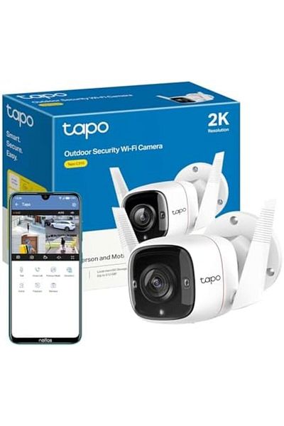 tapo كاميرا مراقبة خارجية بدقة 2K، كاشف حركة، مقاومة للعوامل الجوية IP66، صفارة إنذار مدمجة، صوت ثنائي الاتجاه، 3